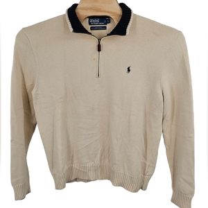 Polo Ralph Lauren Vintage Ribbed 1/4‎ Zip Sweater Large Heavyweight Knit Flaws